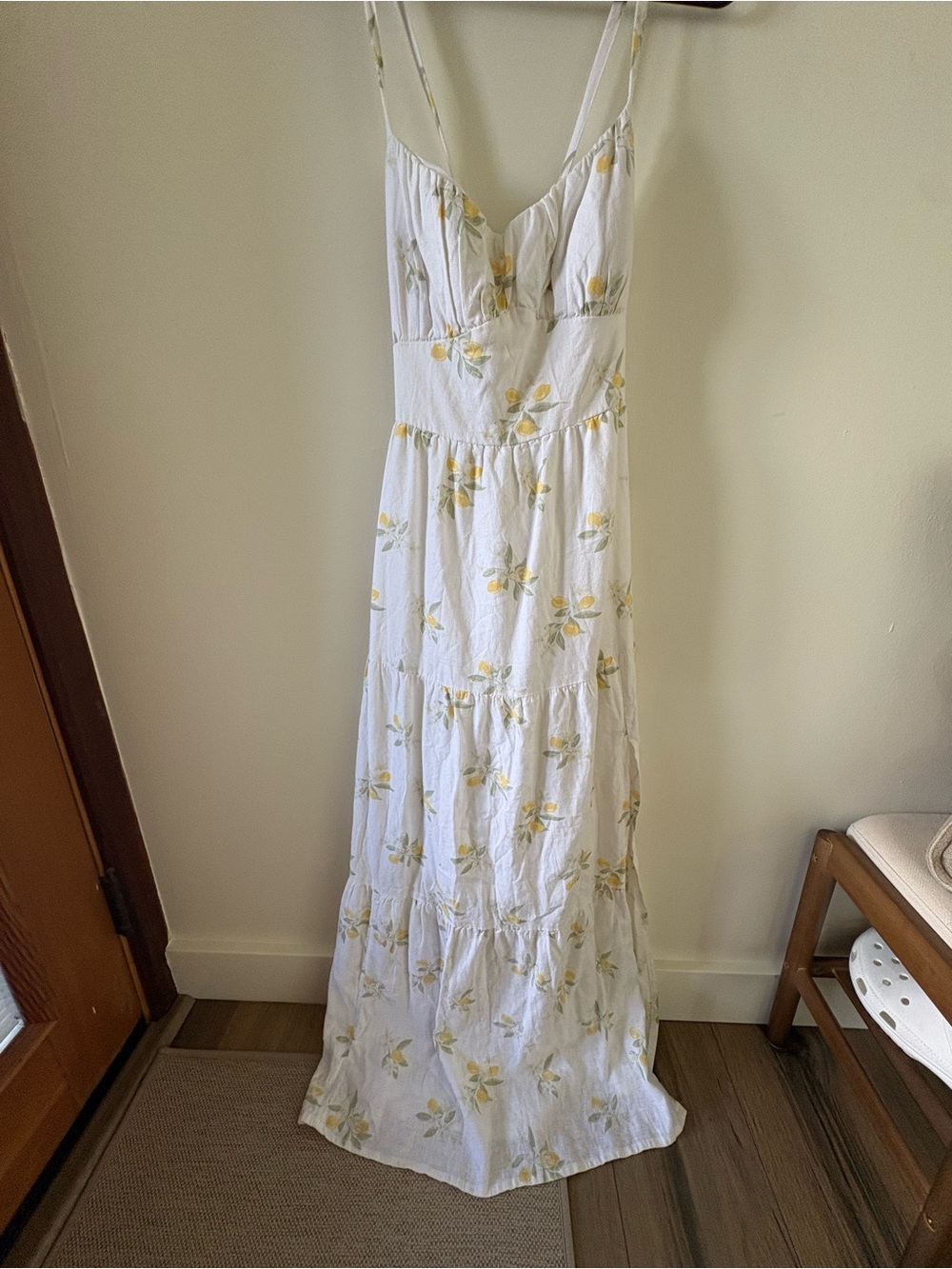 Hollister White Maxi Dress with Yellow Floral Print